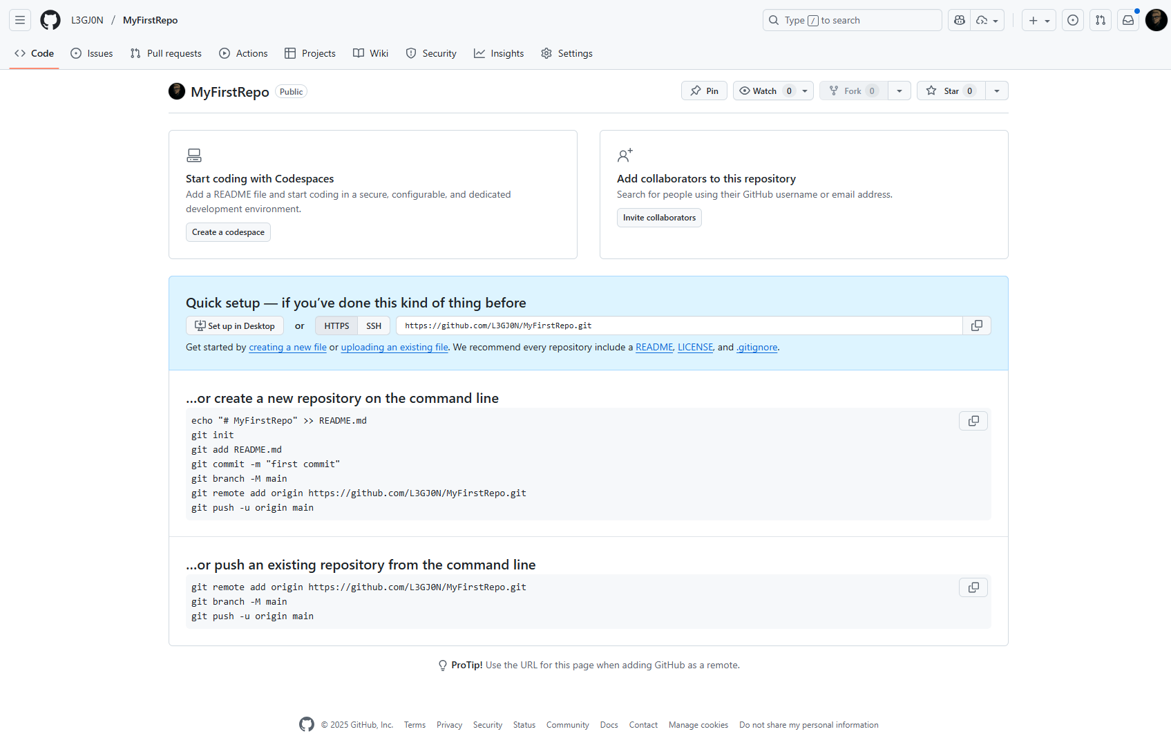 GitHub First Repository Created